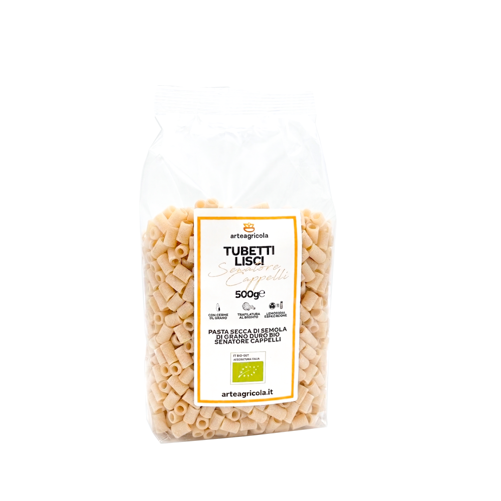 Tubetti lisci Senatore Cappelli pasta bio arteagricola packaging PLA